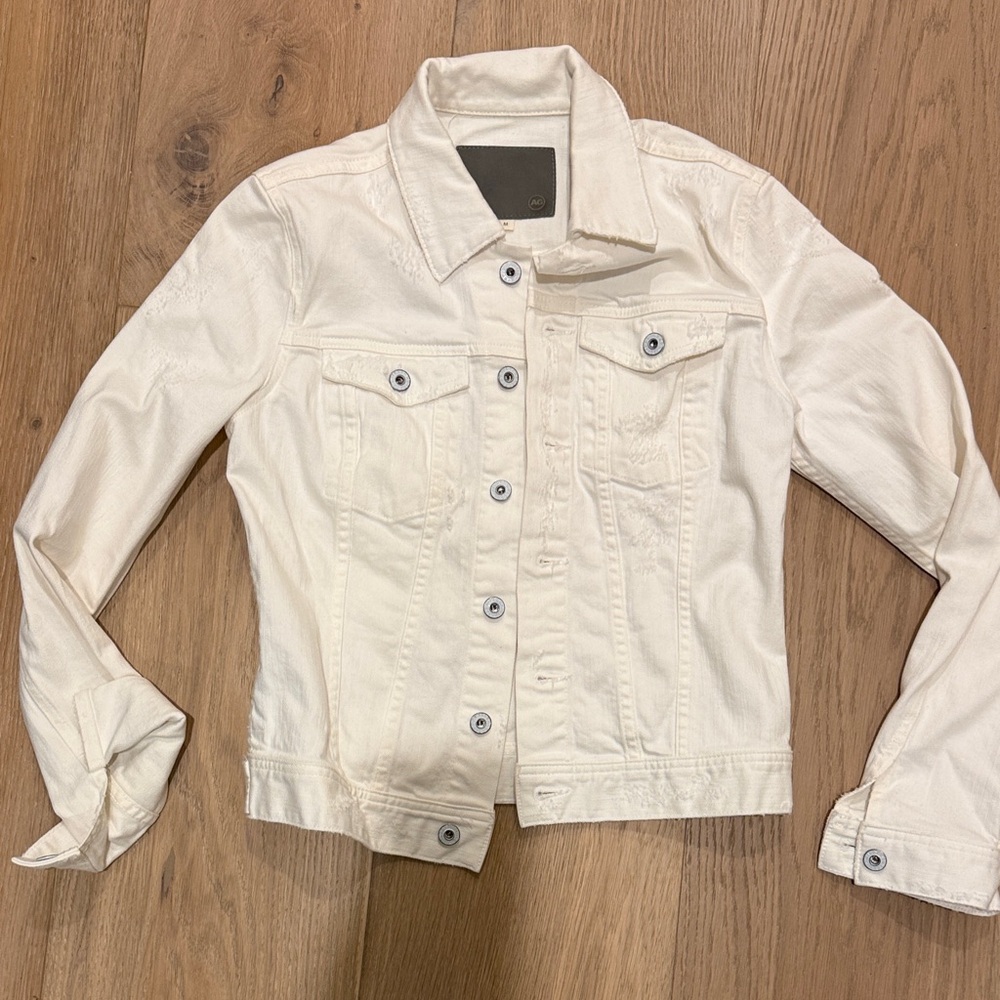 Women’s AG Cream Off White Distressed Denim Jacket
